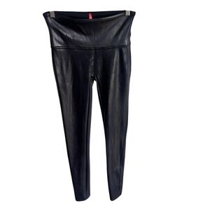 Spanx Faux Leather Leggings Sz Medium Black Shiny Shaping Nylon Pants